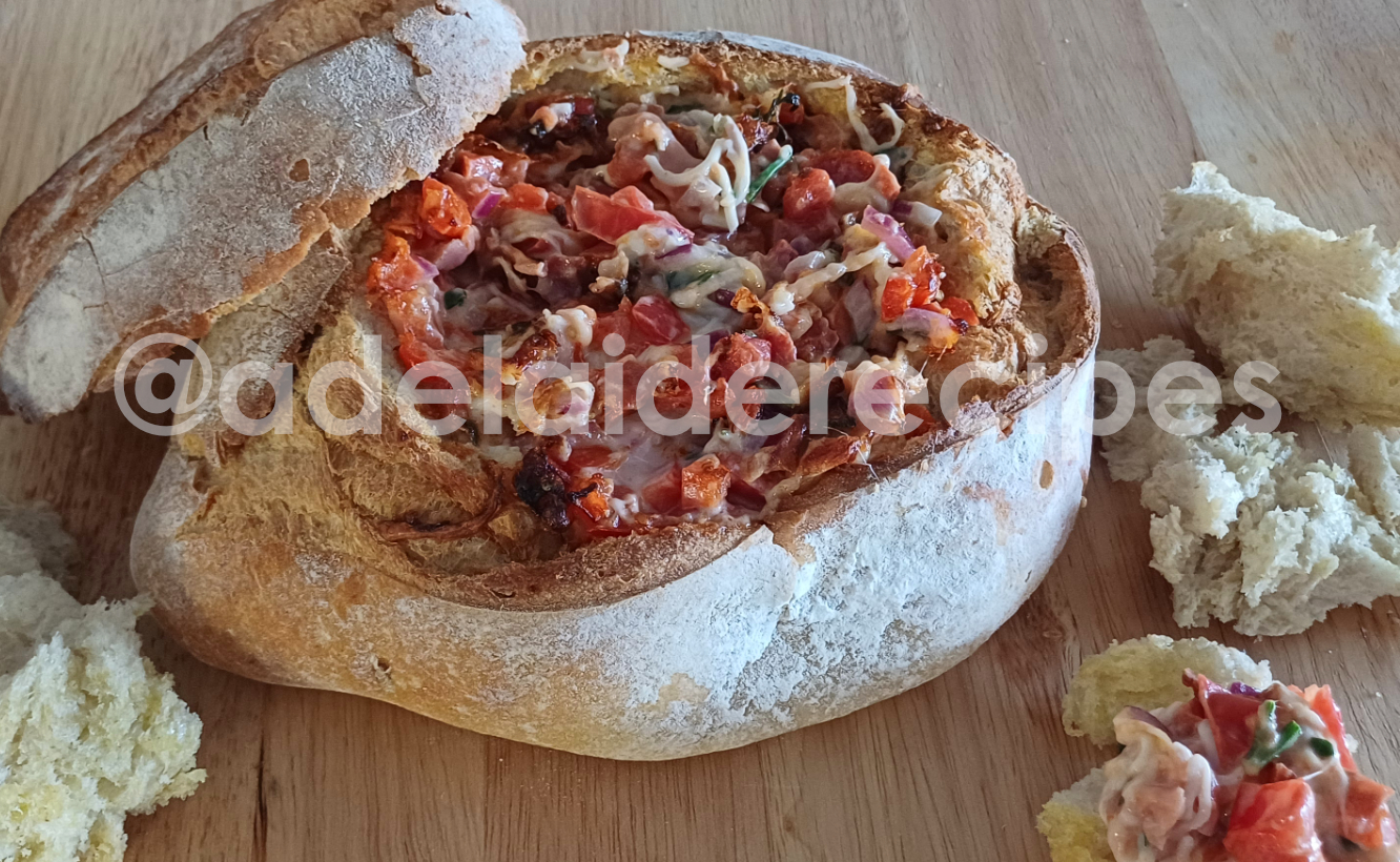 Bread stuffed with ham, chorizo and cheese