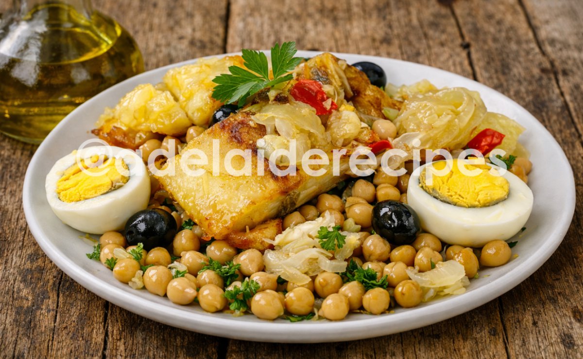 Bacalhau à Portuguesa com Grão de Bico