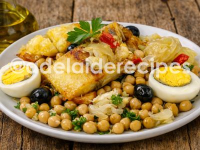 Bacalhau à Portuguesa com Grão de Bico