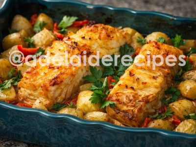 Baked Cod with Potatoes and Peppers